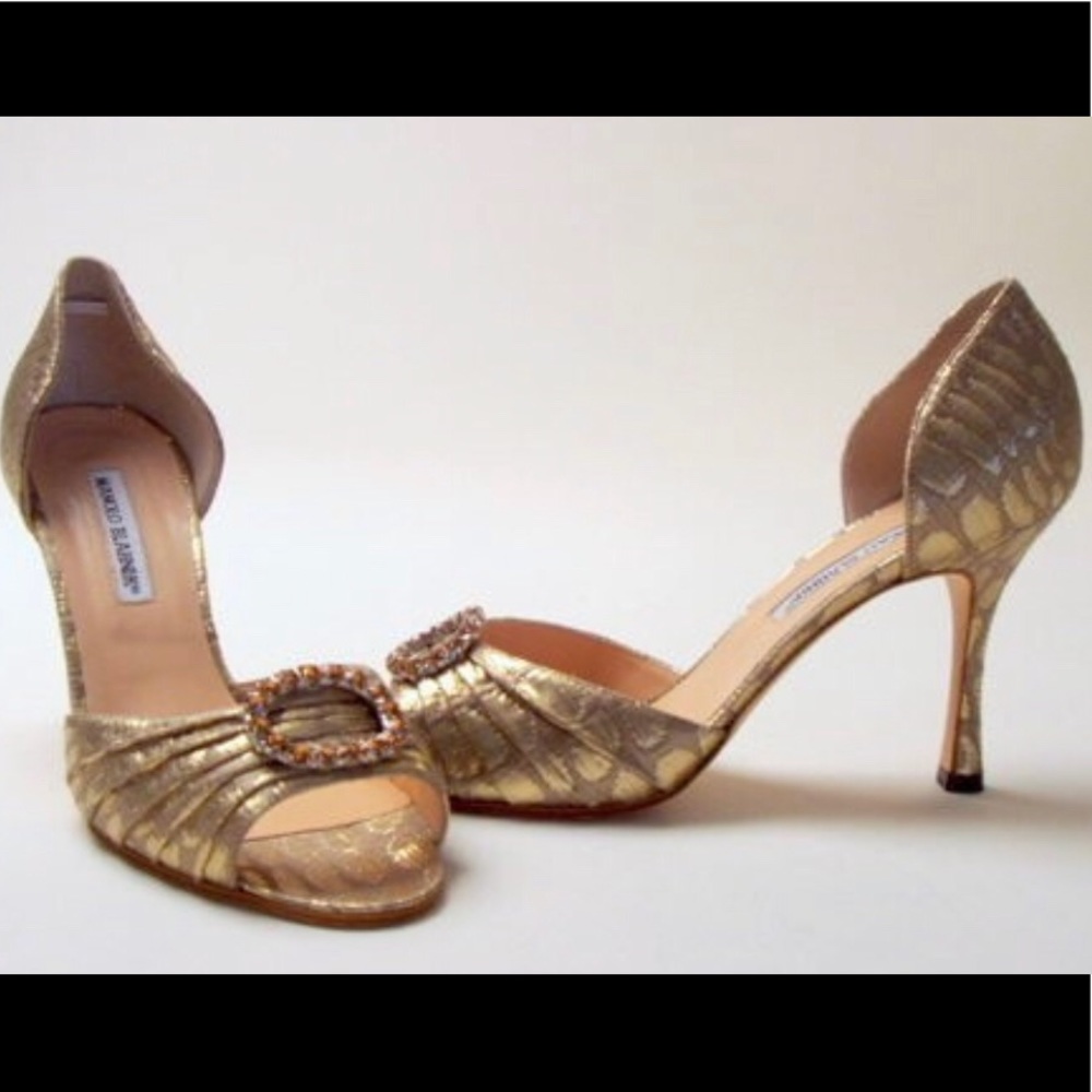 Manolo Blahnik Sedaraby Gold Jewel Heels